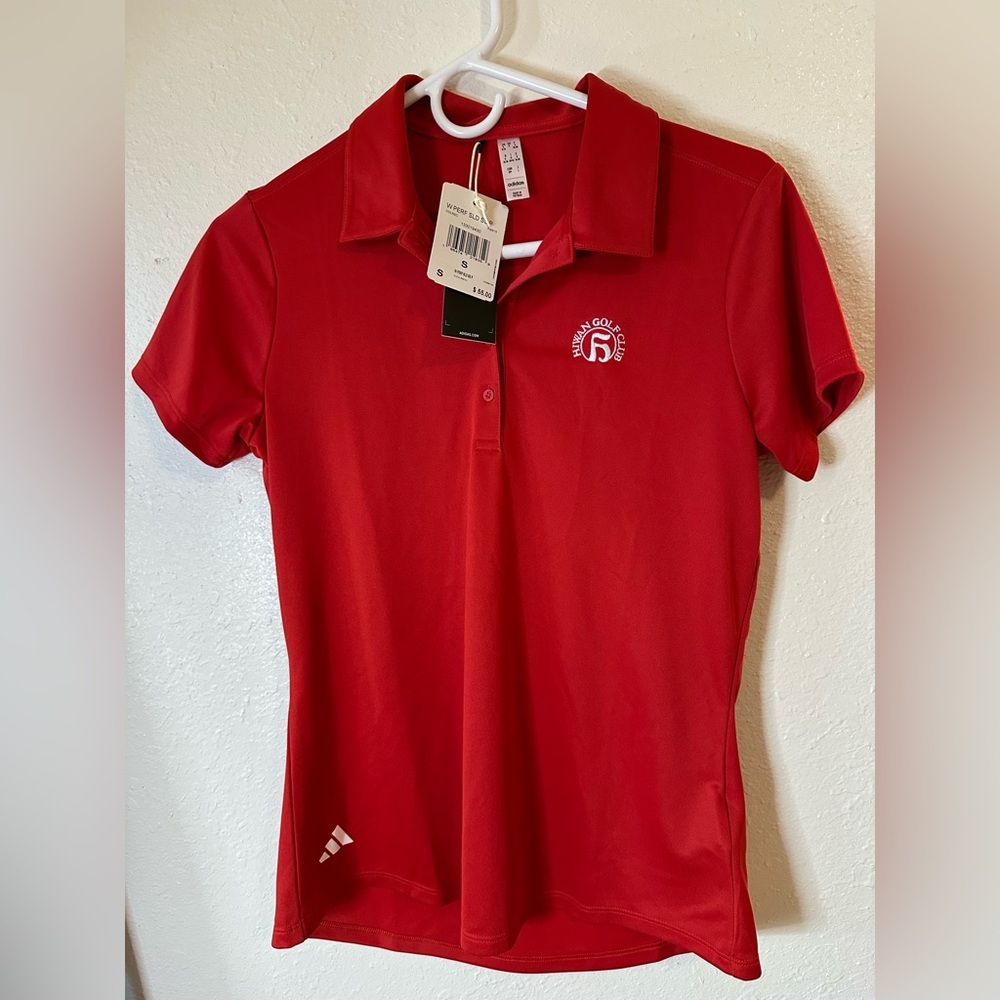 Adidas Women's Red Golf Polo shirt with Embroidered Golf Club Logo